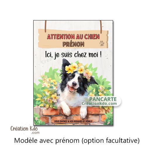 panneau border collie attention au chien portail plaque je monte la garde pancarte floral