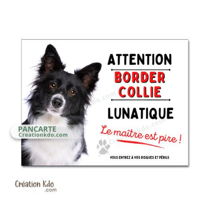 panneau border collie attention au chien portail plaque je monte la garde pancarte lunatique