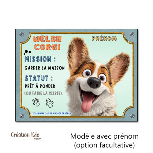 Plaque Humour Chien Welsh Corgi - Panneau de Garde Rigolo Mission monte la garde