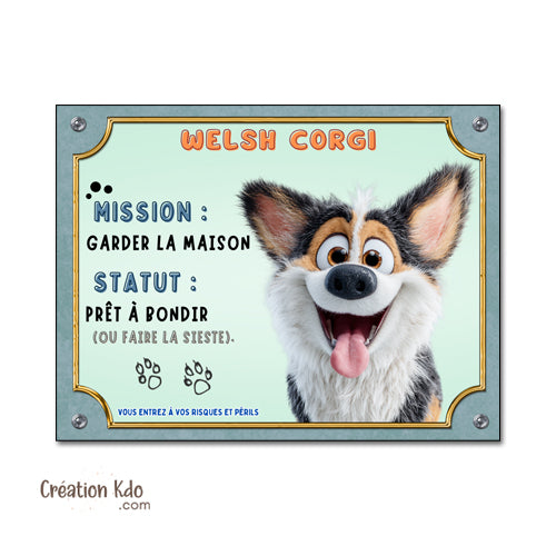 Plaque Corgi Tricolore Humour Sieste Panneau Portail Cartoon
