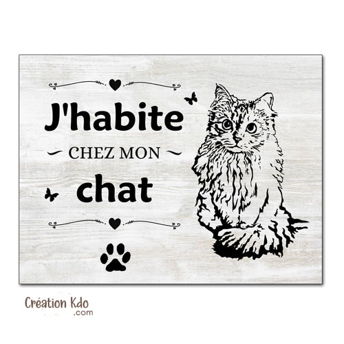 Plaque J'habite chez mon chat Panneau