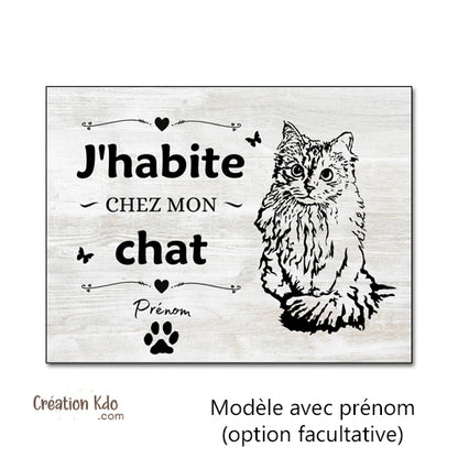 panneau j'habite chez mon chat plaque
