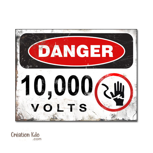 panneau danger dinosaure rétro area jurassic park plaque déco murale 10000 volts