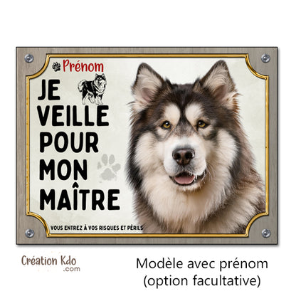 plaque malamute attention au chien lunatique panneau monte la garde pancarte