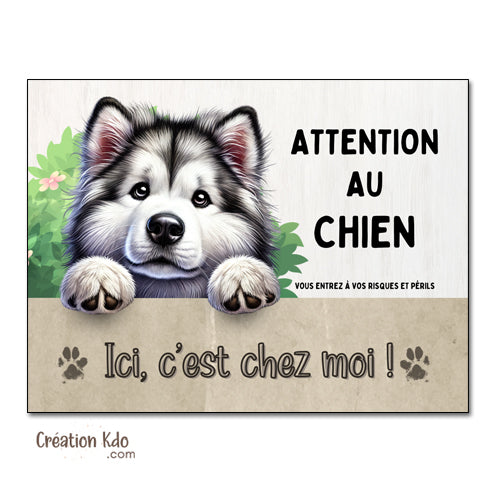malamute plaque attention au chien panneau portail je monte la garde déco murale