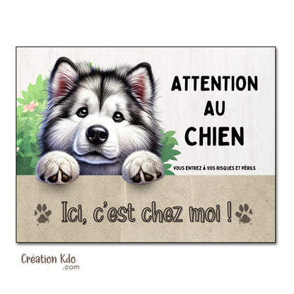 malamute plaque attention au chien panneau portail je monte la garde déco murale