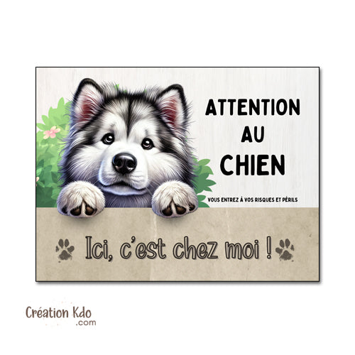 malamute plaque attention au chien panneau portail je monte la garde déco murale