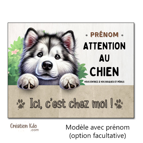 malamute plaque attention au chien panneau portail je monte la garde déco murale