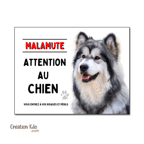 plaque malamute attention au chien panneau monte la garde