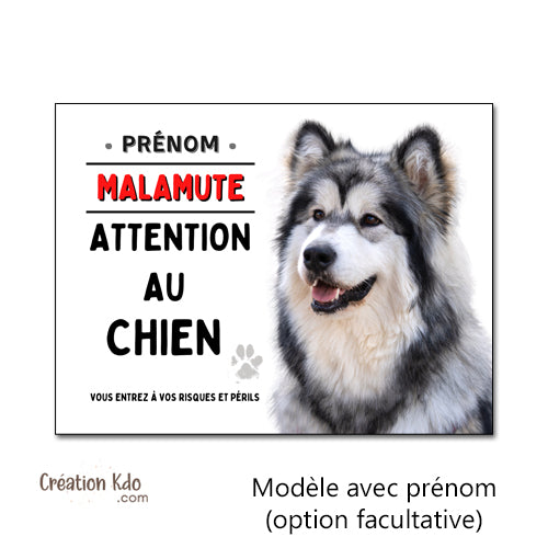 plaque malamute attention au chien panneau monte la garde personnalisable photo