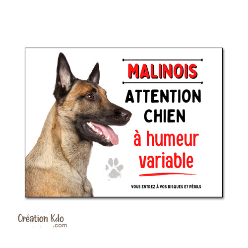 plaque malinois chien à humeur variable panneau portail