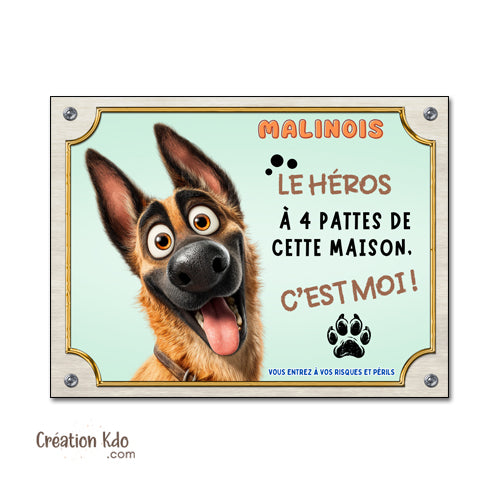 plaque malinois chien humour cartoon je monte la garde panneau portail