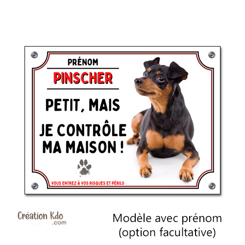 plaque pinscher monte la garde panneau attention chien humour personnalisé