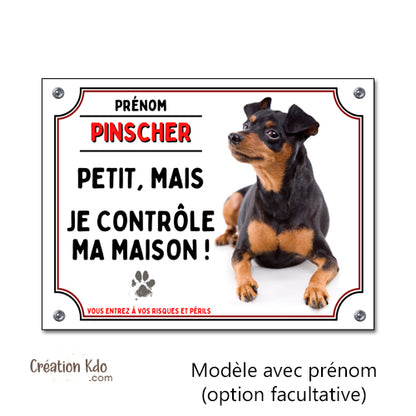 plaque pinscher monte la garde panneau attention chien humour personnalisé