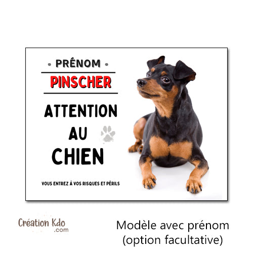 Plaque Attention au chien Pinscher noir et feu Panneau de portail à personnaliser