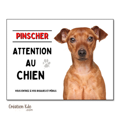 Plaque Attention au chien Pinscher marron Panneau de portail