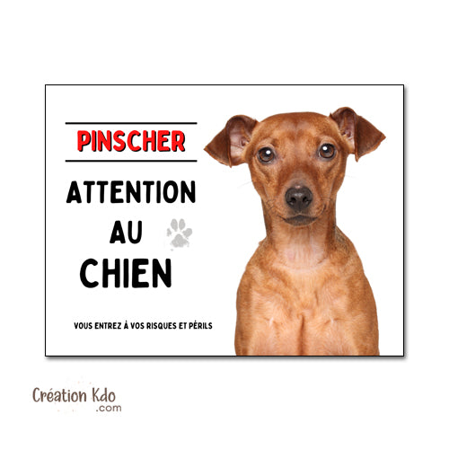 Plaque Attention au chien Pinscher marron Panneau de portail monte la garde