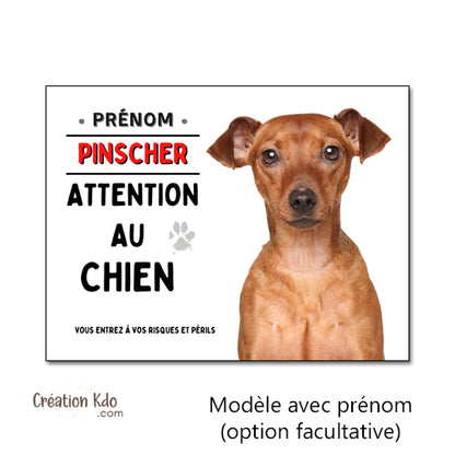 Plaque Attention au chien Pinscher marron Panneau de portail photo personnalisée