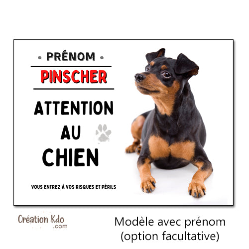 Plaque Attention au chien Pinscher noir et feu Panneau de portail