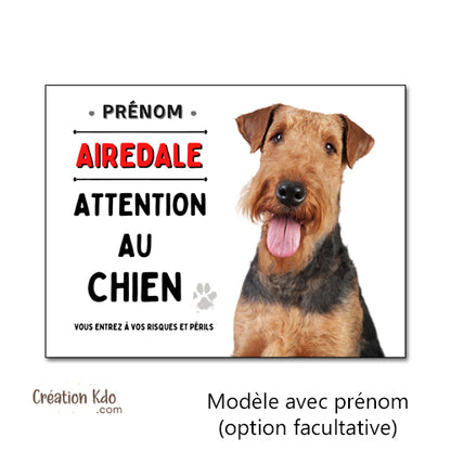 plaque attention au chien panneau airedale personnalisé pancarte