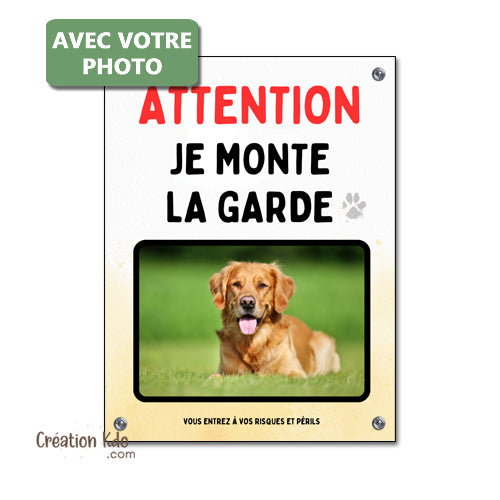 plaque je monte la garde photo chien personnalisée portail panneau