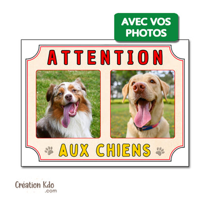Photo personnalisable, plaque au Pluriel Duo de chien Panneau Attention aux chiens
