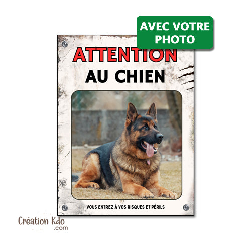 plaque attention au chien personnalisée photo je monte la garde panneau portail