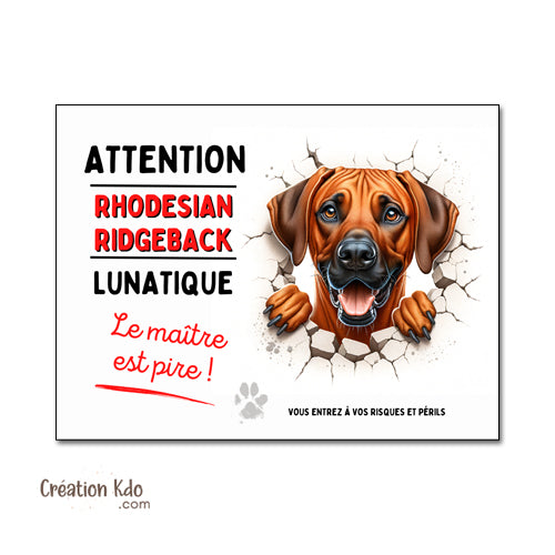 Rhodesian Ridgeback plaque panneau monte la garde chien lunatique humour
