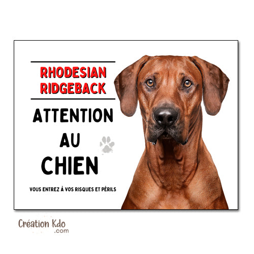 Plaque Attention au chien Rhodesian Ridgeback Panneau de portail