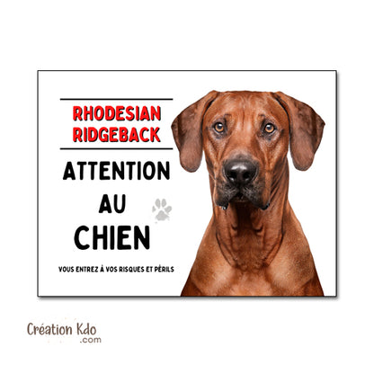 Plaque Attention au chien Rhodesian Ridgeback Panneau de portail