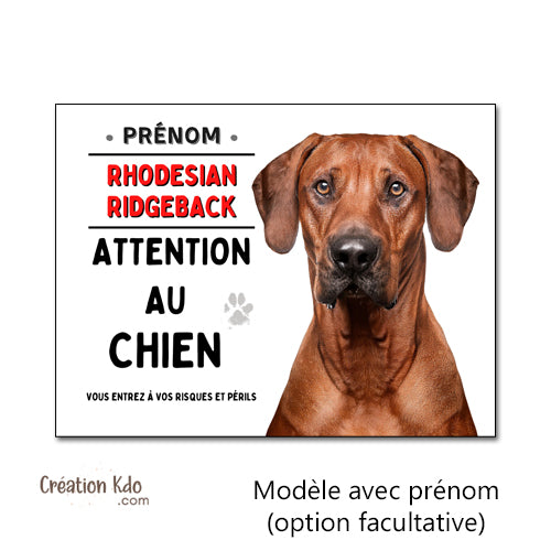 Plaque Attention au chien Rhodesian Ridgeback Panneau de portail personnalisé
