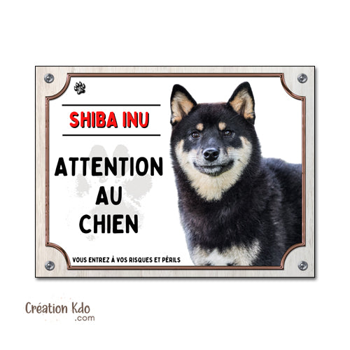 plaque attention au chien shiba inu noir et feu panneau portail je monte la garde