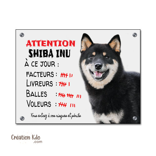 plaque attention au chien shiba inu noir et feu panneau portail je monte la garde à ce jour
