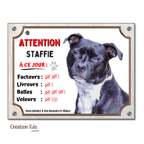plaque staffie humour chien monte la garde panneau portail pancarte