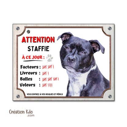 plaque staffie humour chien monte la garde panneau portail pancarte