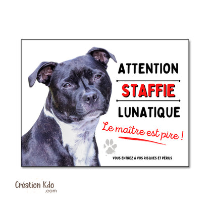 plaque staffie humour chien monte la garde panneau portail pancarte