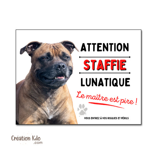 plaque staffie humour chien lunatique monte la garde panneau portail pancarte