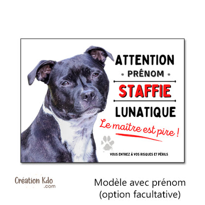 plaque staffie humour chien monte la garde panneau portail pancarte lunatique