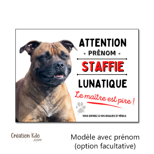 plaque staffie marron humour chien monte la garde panneau portail pancarte