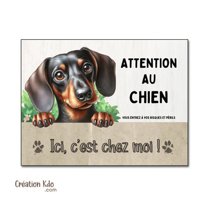 panneau teckel attention au chien plaque je monte la garde pancarte