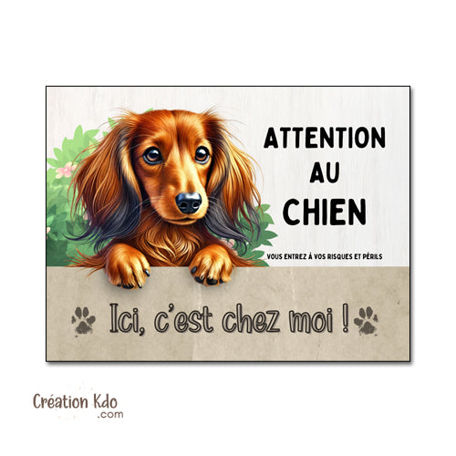 panneau teckel poil long attention au chien plaque je monte la garde