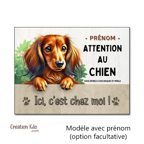 panneau teckel poil long attention au chien plaque je monte la garde personnalisé