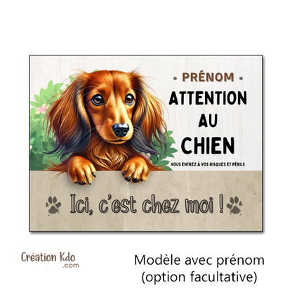 panneau teckel poil long attention au chien plaque je monte la garde personnalisé