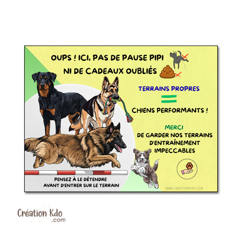 Plaque Propreté Terrain de Ring & Mondioring – Signalétique Sport en club Canin parc agility pas de pipi