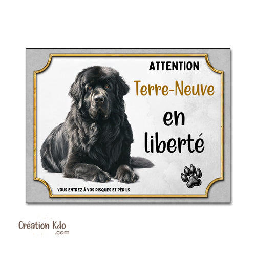 Plaque Terre-Neuve Chien en Liberté | Panneau Portail Aluminium
