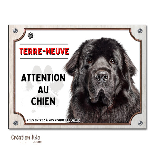 Plaque Attention au chien Terre-Neuve Panneau de portail