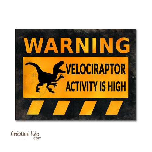 panneau danger dinosaure rétro area jurassic park plaque déco murale raptor vélociraptor