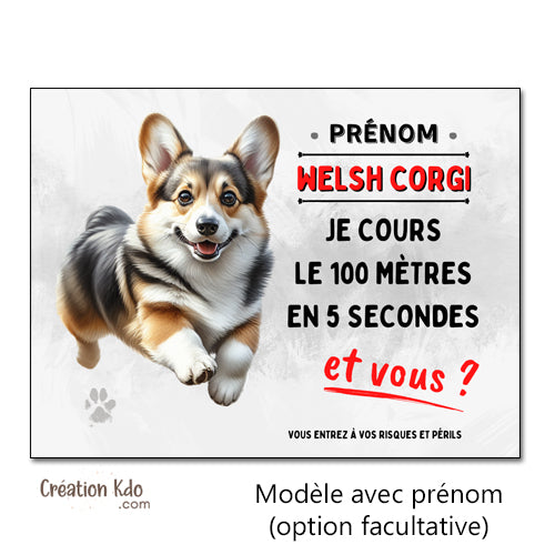 plaque welsh corgi je monte la garde panneau chien portail humour court le 100 mètres