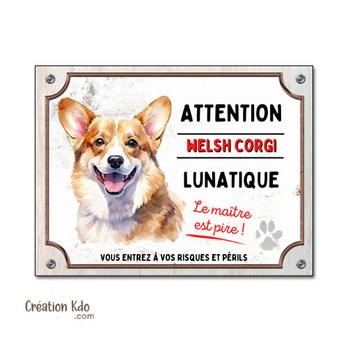 Plaque Corgi Roux Humour "Chien Lunatique - Le Maître est Pire" - Panneau Aluminium