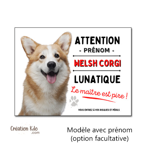 Welsh Corgi Plaque humour Attention au chien lunatique Panneau je monte la garde portail